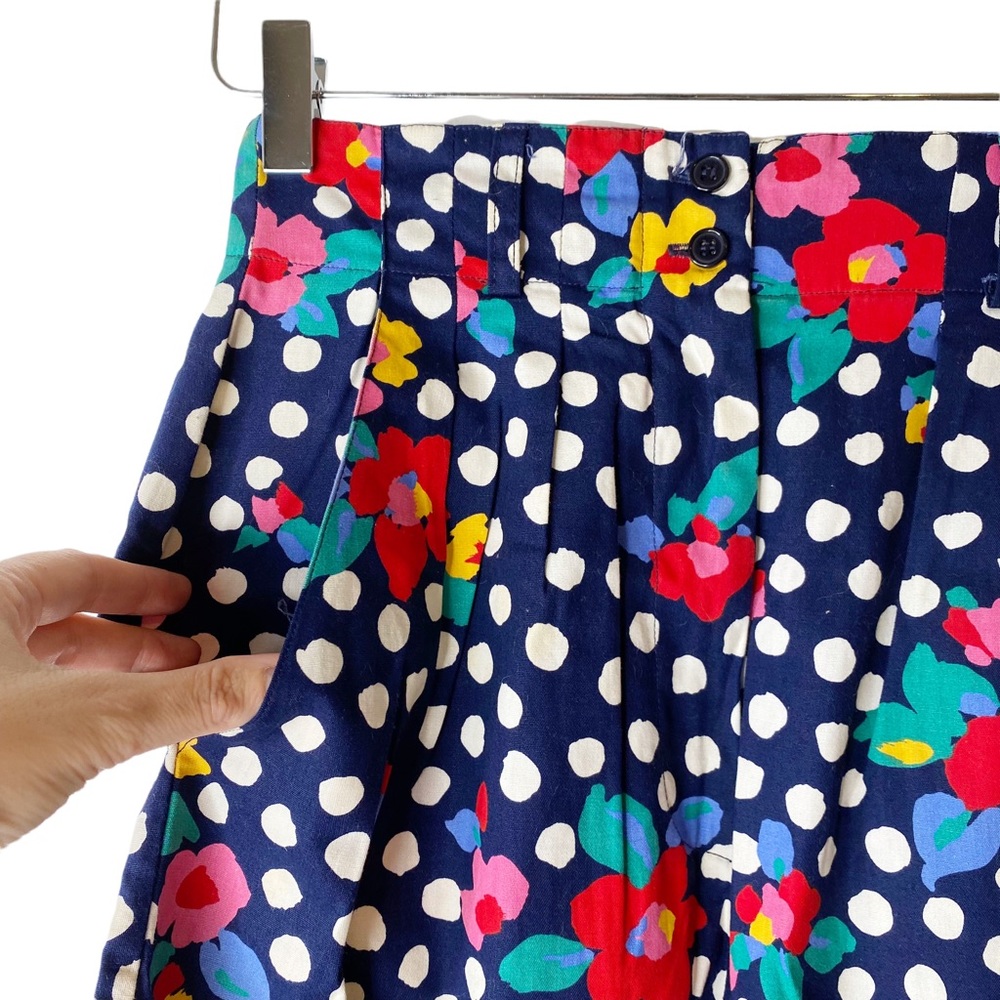Vintage American Eagle Floral Polka Dot Pleated Pencil Skirt Belt Blue Pink L - Picture 8 of 10